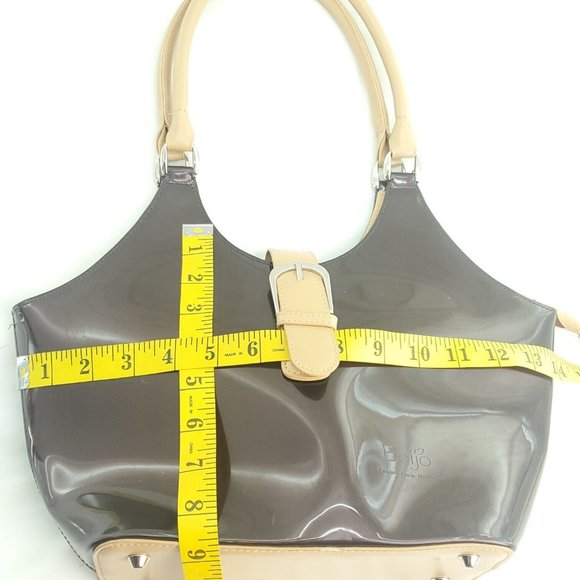 Beijo Womens Dark Brown Patent Leather Buckle Front Inner Pockets Lined Handbag - Picture 9 of 10